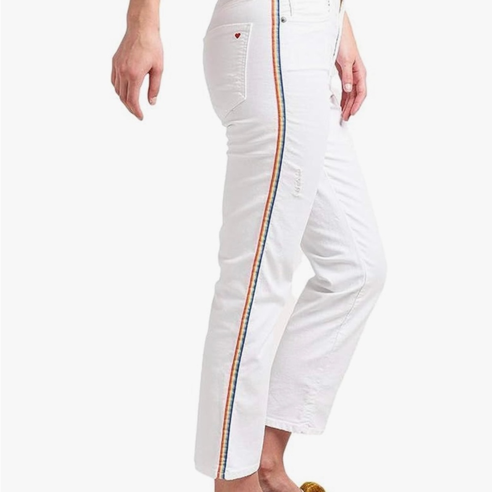 NWT Sundry White Jeans with Rainbow Stripe